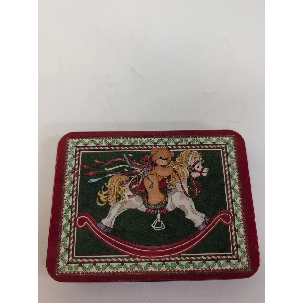Vintage Rocking Horse Colorful tin Snuff Box cards small thin